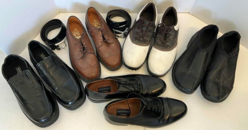 Photo 1 of FIVE PAIRS OF MENS SHOES SIZE 11 AND TWO BELTS