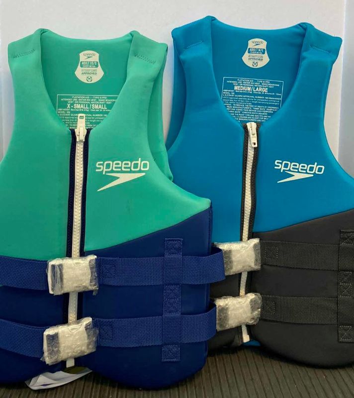 Photo 1 of NEW SPEEDO ADULT NEOPRENE LIFE JACKETS SIZE X-SMALL/SMALL AND MEDIUM/LARGE