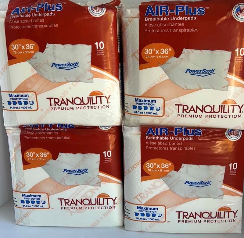 Photo 1 of 4 NEW BAGS OF TRANQUILITY AIR-PLUS BREATHABLE UNDERPADS