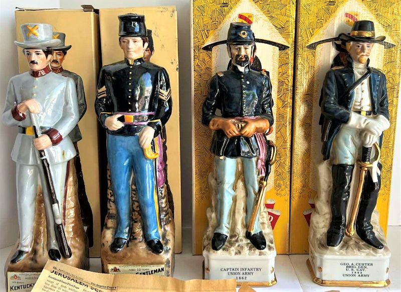 Photo 1 of RARE VERY LIMITED EDITION COLLECTION - 4 GENUINE HAND PAINTED PORCELAIN COLLECTIBLES, EACH IS SIGNED AND DATED  H14” (no alcohol) EMPTY BOTTLES