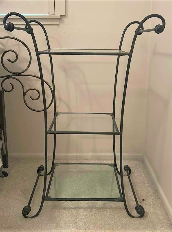 Photo 1 of METAL 3 GLASS SHELF SIDE TABLE 22” x 15” x H32”