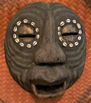 Photo 1 of VINTAGE AFRICAN TRIBAL MASK ON BASKET MASK MEASURES 13” X 14” 