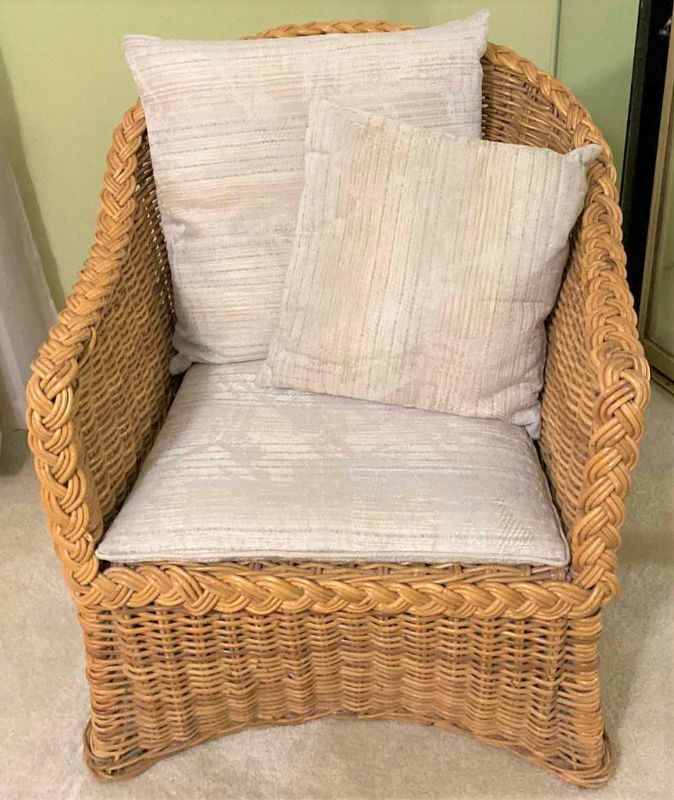 Photo 1 of RATTAN OCCASIONAL CHAIR WITH CUSHIONS