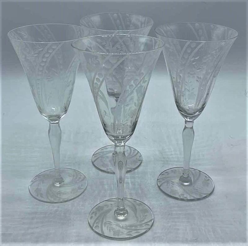 Photo 1 of ETCHED CRYSTAL WEDDING GOBLETS H 8” (SET OF FOUR)