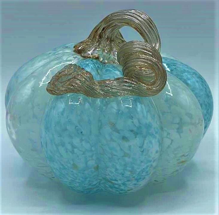 Photo 1 of MIKASA BLOWN GLASS SKY BLUE AND WHITE PUMPKIN H 5”