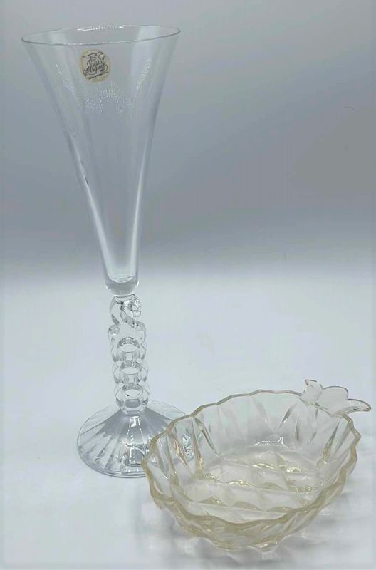 Photo 1 of CRISTAL D’ARQUES CHAMPAGNE GLASS H 10” W/PINEAPPLE NUT DISH 6”