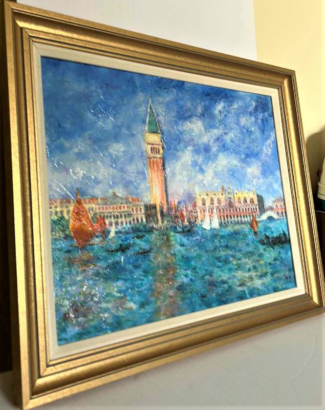 Photo 1 of RENOIR (VENICE THE DOGE'S PALACE) TEXTURED PAINT ON CANVAS FRAMED ARTWORK 24” x 20.5”