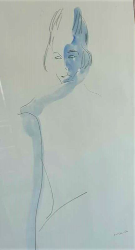 Photo 1 of ARTIST SIGNED KATHLEEN GEE (OR GOE) FRAMED PENCIL W WATERCOLOR “WOMAN” ARTWORK 17” x 24”