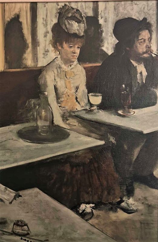 Photo 1 of ARTIST SIGNED DEGAS TEXTURED PAINT ON CANVAS “IN A CAFE” ARTWORK 22” x 28”