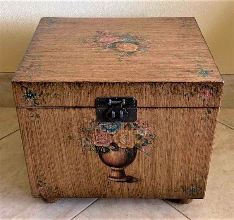 Photo 1 of WOOD STORAGE TRUNK W/HANDPAINTED FLOWERS 20” X 16” H 18”