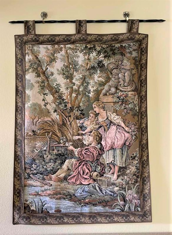 Photo 1 of VINTAGE FRENCH ROMANTIC SCENE WALL HANGING TAPESTRY 30” X 46”