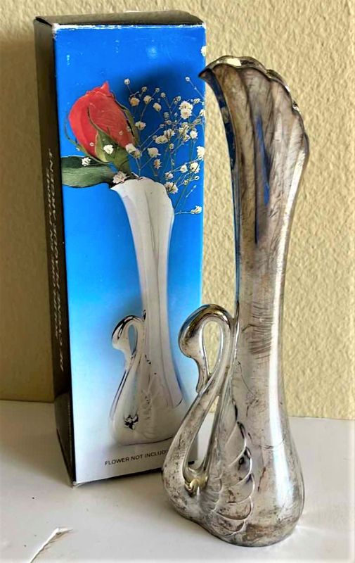 Photo 2 of SILVERPLATED SWAN BUD VASE 7”