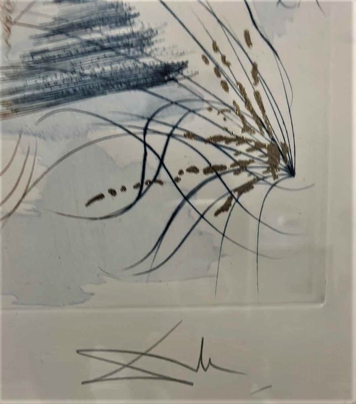 Photo 4 of SIGNED SALVADOR DALI E/A “PENCIL ETCH WITH GOLD LEAF, THE KISS" 12” x 19” WITH FRAME 24” x 32”