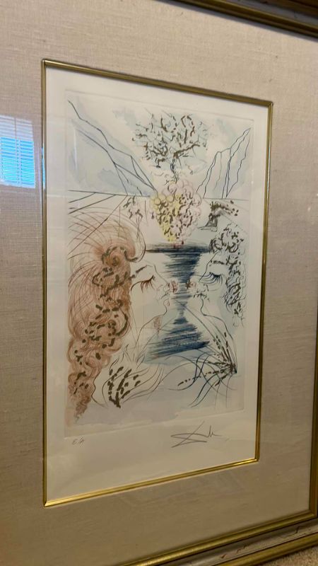 Photo 7 of SIGNED SALVADOR DALI E/A “PENCIL ETCH WITH GOLD LEAF, THE KISS" 12” x 19” WITH FRAME 24” x 32”