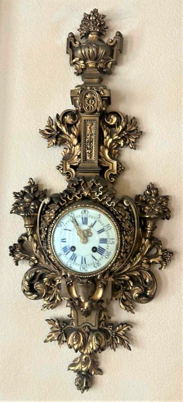 Photo 1 of RARE ANTIQUE HEAVY BRONZE LOUIS XV WALL CLOCK 13” x 30”