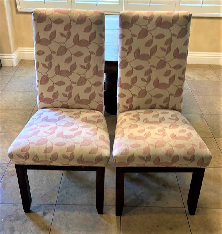 Photo 1 of TWO CHAIRS WITH IVORY FABRIC AND RED LEAVES