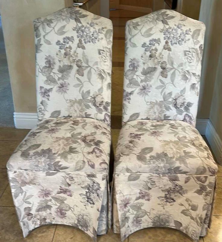 Photo 1 of TWO IVORY  CHAIRS WITH SOFT FLORAL DESIGN