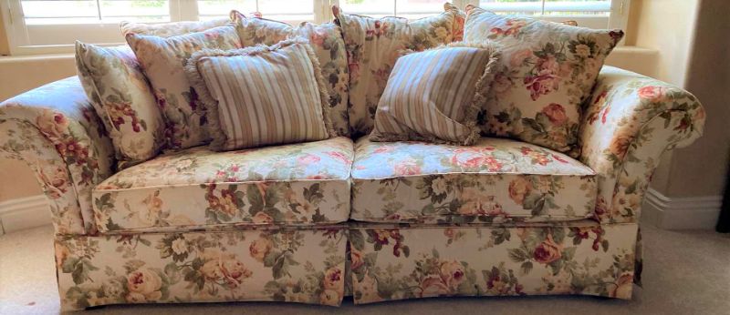 Photo 1 of 88” ALAN WHITE FLORAL UPHOLSTERED DOWN SOFA