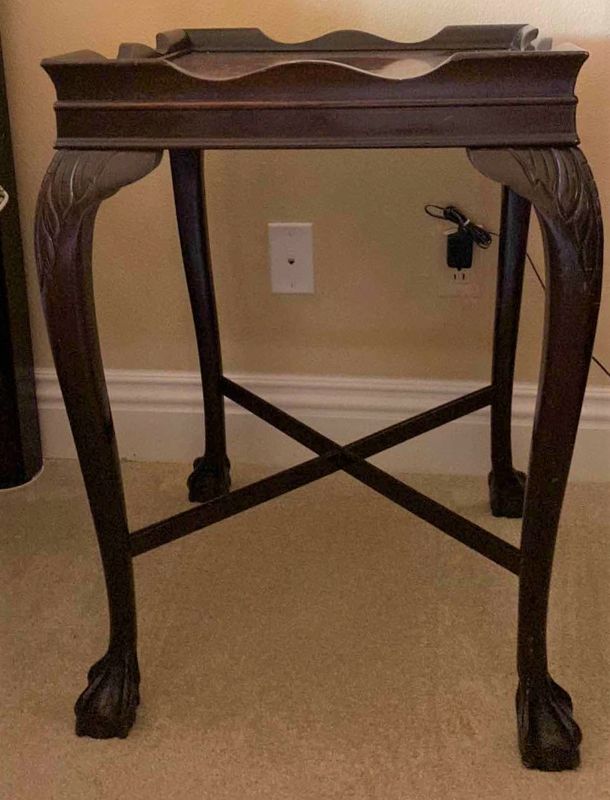 Photo 1 of ANTIQUE SQUARE TABLE WITH CLAW FEET 18” X 18” H27”