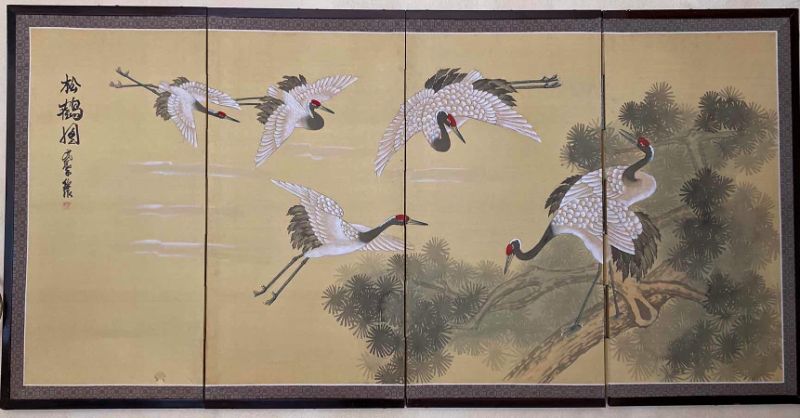 Photo 1 of 4 PANEL CANVAS ASIAN STORK ARTWORK 70” X 35”