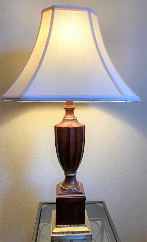 Photo 1 of WOOD LAMP WITH GOLD METAL BASE H32”