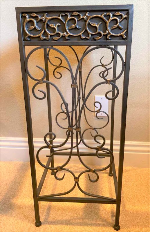 Photo 1 of ALUMINUM AND BEVELED GLASS TOP PLANT STAND 12” X 12” H30”