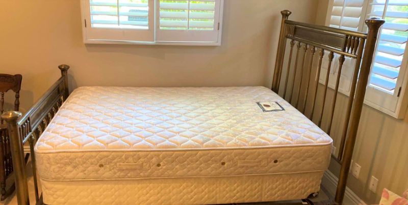 Photo 1 of BRASS BED ON WHEELS 56” X 82” & STEARNS AND FOSTER MATTRESS 53” X 76”  