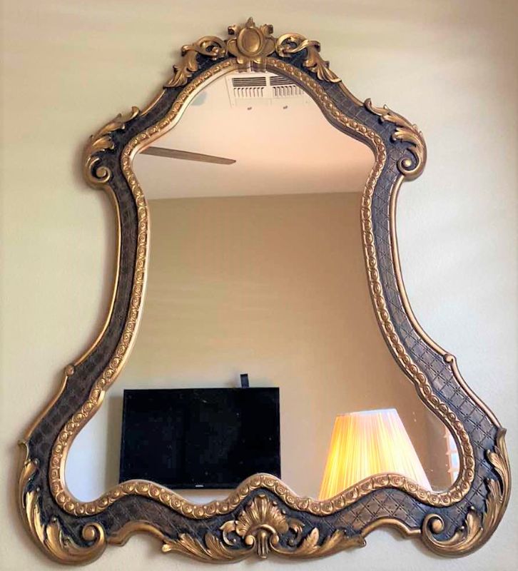 Photo 6 of ORNATE GOLD AND BRONZE WALL MIRROR 35” X 42”