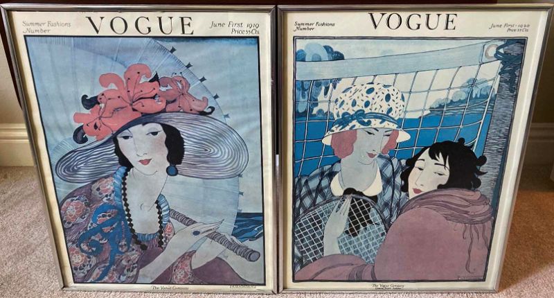 Photo 6 of VINTAGE SILVER FRAMED PAIR OF VOGUE FASHION ARTWORK EACH 19”.  24”