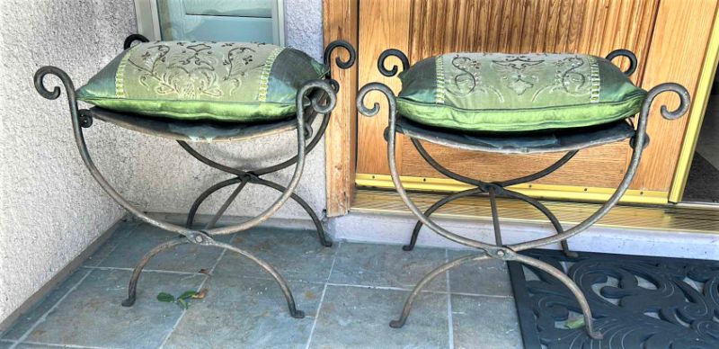 Photo 1 of TWO VINTAGE METAL CHAIRS W PILLOWS