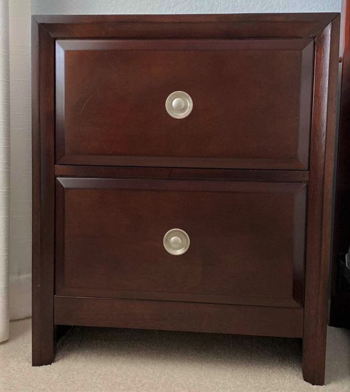 Photo 1 of DARK CHERRY WOOD TRADITIONAL 2 DRAWER NIGHT STAND WITH DOVE TAILED DRAWERS 23.5” X 16” H28.5”