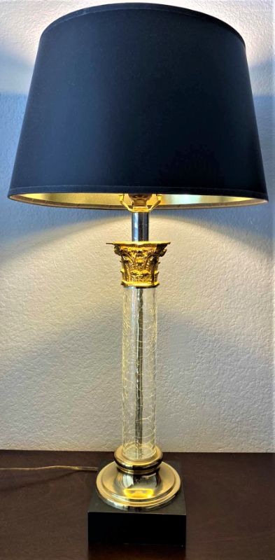 Photo 1 of BLACK CRACKLE GLASS AND BRASS LAMP H27”