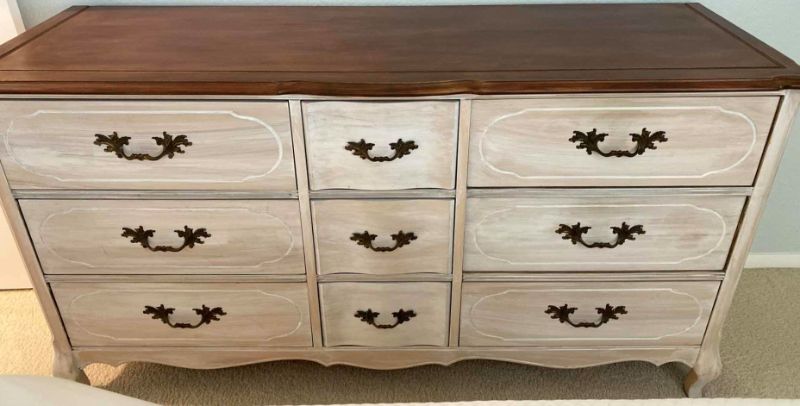 Photo 1 of MID CENTURY 9 DRAWER WHITE STAIN DRESSER WITH DOVE TAILED DRAWERS 59” X 20” H31”