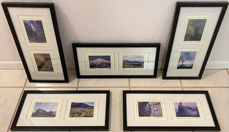 Photo 1 of 5-BLACK FRAMED SIGNED TRAIN ART 9” X 19”