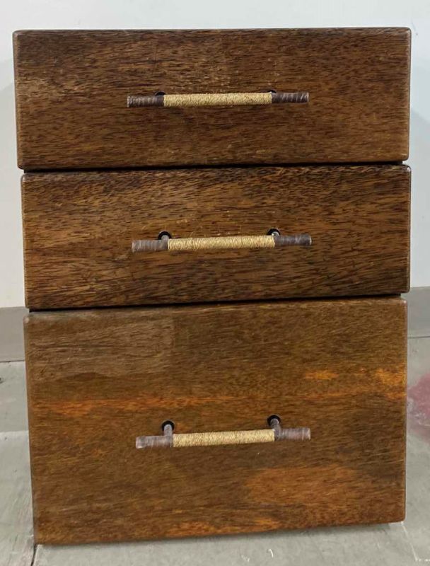 Photo 7 of MENDI 3 DRAWER PALMWOOD FILE CABINET W METAL PULLS BY PACIFIC GREEN 18 x 18 x H 24.5”