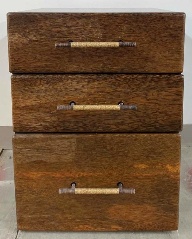 Photo 6 of MENDI 3 DRAWER PALMWOOD FILE CABINET W METAL PULLS BY PACIFIC GREEN 18 x 18 x H 24.5”