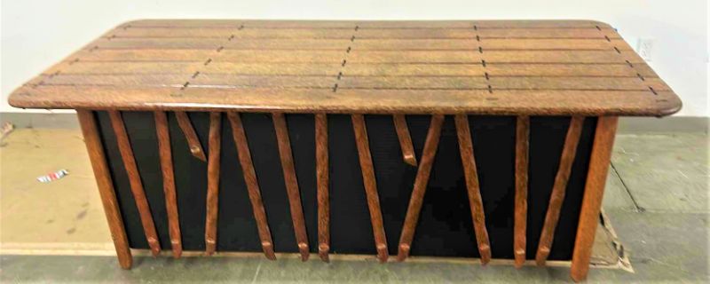 Photo 3 of MENDI PALMWOOD DESK W/ BLACK AND METAL ACCENTS BY PACIFIC GREEN  78.5” x 36 x H29” (FILE AVAILABLE THAT FITS UNDER DESK AND PICTURED ITEMS SOLD SEPERATELY) 