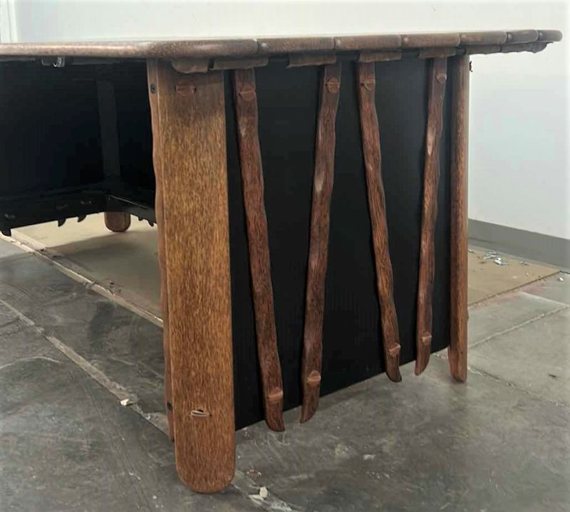 Photo 4 of MENDI PALMWOOD DESK W/ BLACK AND METAL ACCENTS BY PACIFIC GREEN  78.5” x 36 x H29” (FILE AVAILABLE THAT FITS UNDER DESK AND PICTURED ITEMS SOLD SEPERATELY) 