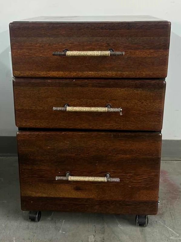 Photo 10 of MENDI 3 DRAWER PALMWOOD FILE CABINET W METAL PULLS BY PACIFIC GREEN 18 x 18 x H 24.5”