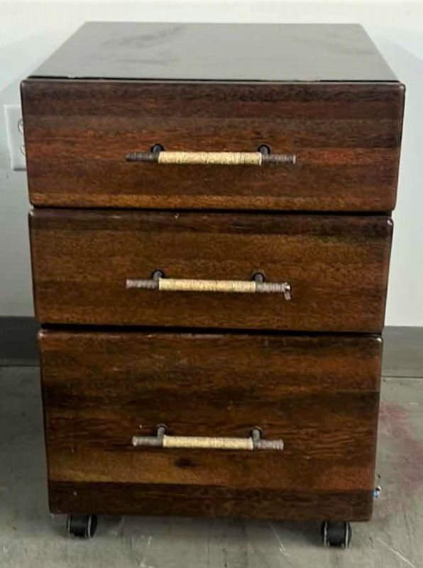 Photo 6 of MENDI 3 DRAWER PALMWOOD FILE CABINET W METAL PULLS BY PACIFIC GREEN 18 x 18 x H 24.5”