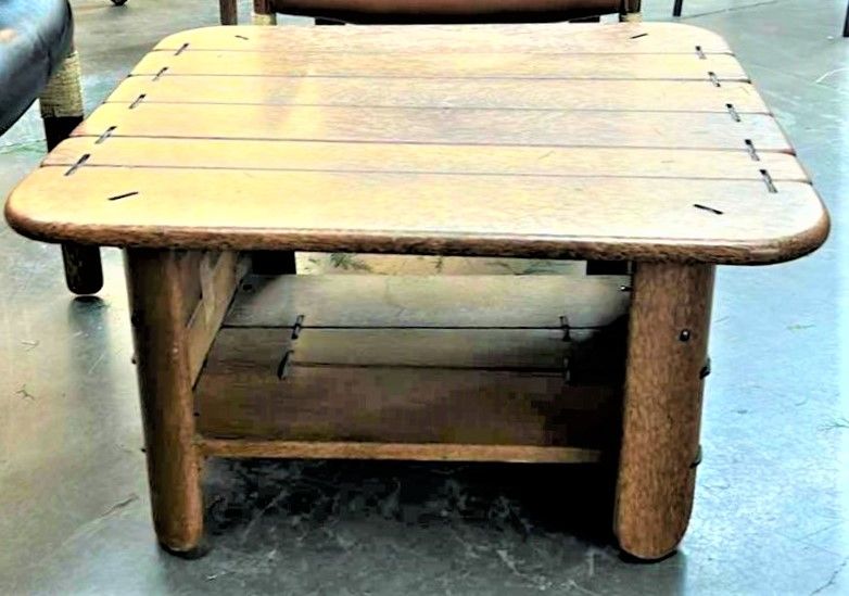 Photo 1 of SMALL PALMWOOD COFFEE / ACCENT TABLE BY PACIRIC GREEN (CHAIRS SOLD SEPARATELY)  29” x 29” x H16”