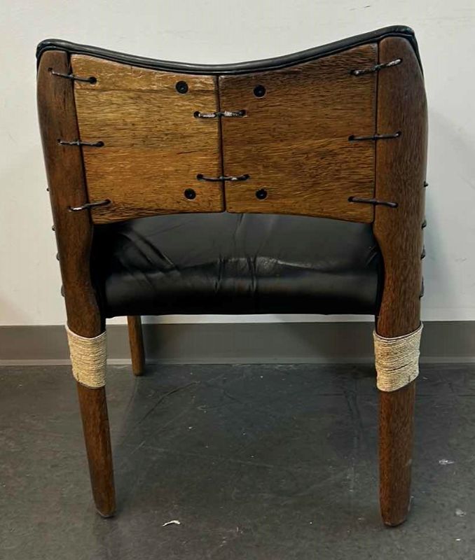Photo 2 of PACIFIC GREEN CUSTOM TUVALU PALMWOOD AND LEATHER ACCENT/DINING CHAIR
