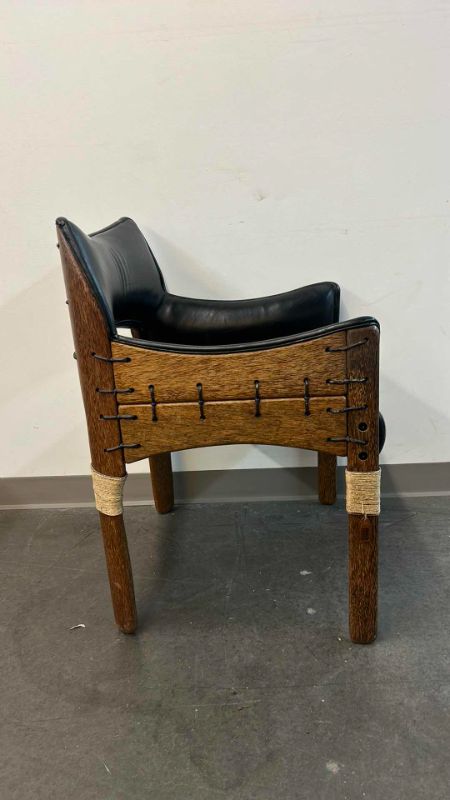 Photo 3 of PACIFIC GREEN CUSTOM TUVALU PALMWOOD AND LEATHER ACCENT/DINING CHAIR