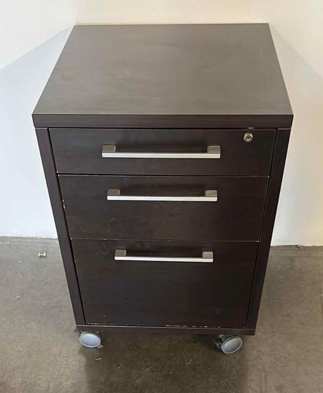 Photo 1 of 3 DRAWER WOOD FILING CABINET WITH WHEELS 19” X 19” H27”