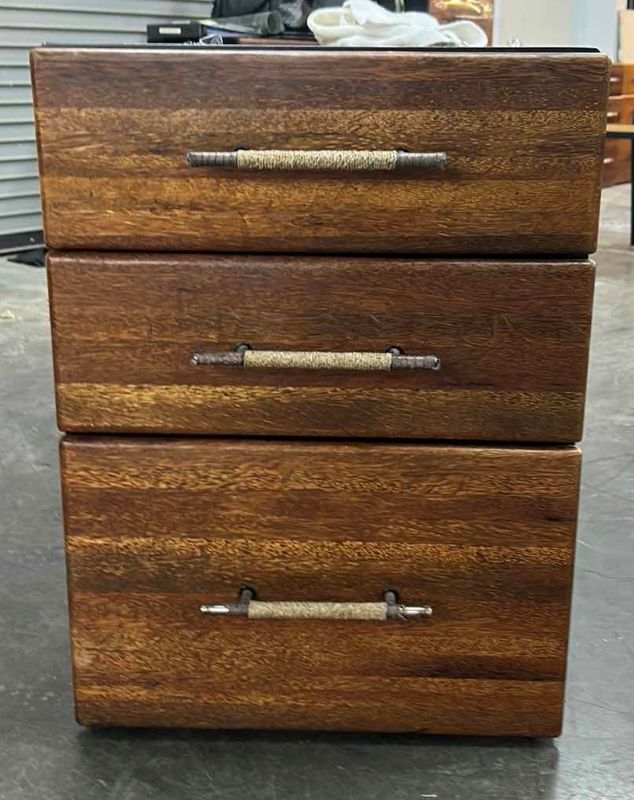 Photo 7 of MENDI 3 DRAWER PALMWOOD FILE CABINET W METAL PULLS BY PACIFIC GREEN 18 x 18 x H 24.5”