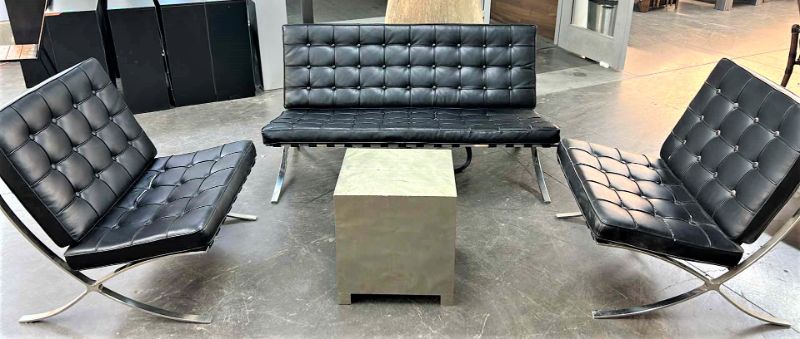 Photo 1 of BARCELONA STYLE BLACK LEATHER COUCH ( CHAIRS, SILVER FILE CABINET SOLD SEPARATELY) 59” x 27”