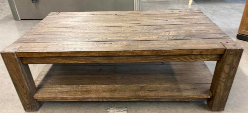 Photo 1 of RUSTIC WOOD COFFEE TABLE WITH WHEELS 50” X  30” H17”