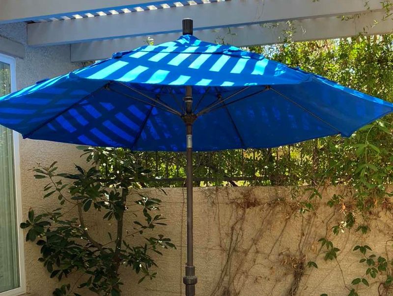 Photo 1 of TEAK WAREHOUSE MARINE BLUE UMBRELLA 8’ WITH STAND 