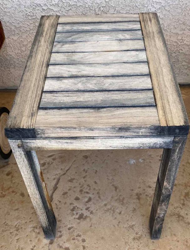 Photo 1 of TEAK WAREHOUSE SIDE TABLE 140 X 20” H18” 