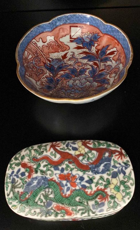 Photo 1 of CHINESE CLOISONNÉ PORCELAIN BOWL 6” AND TRINKET BOX 5”